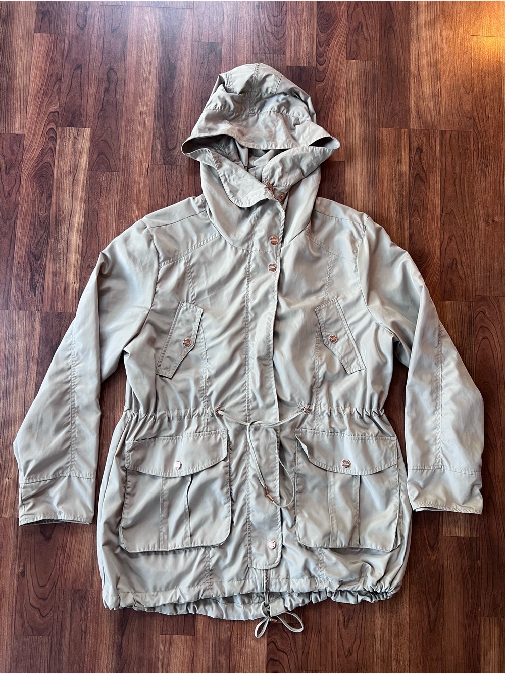Steve Madden Women’s XL Utility Anorak Jacket Taupe Hooded Rose Gold